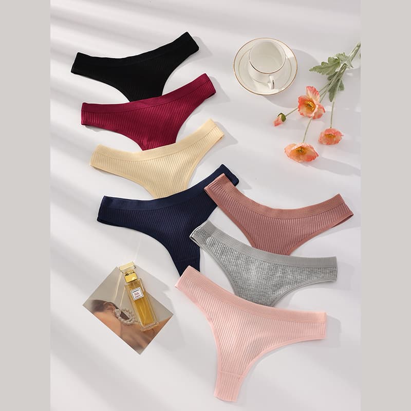 Cross-border T-back Panties European American Solid Color Cotton Women's Sexy Sports Seamless Low Waist Briefs Ribbed Triangle Shorts