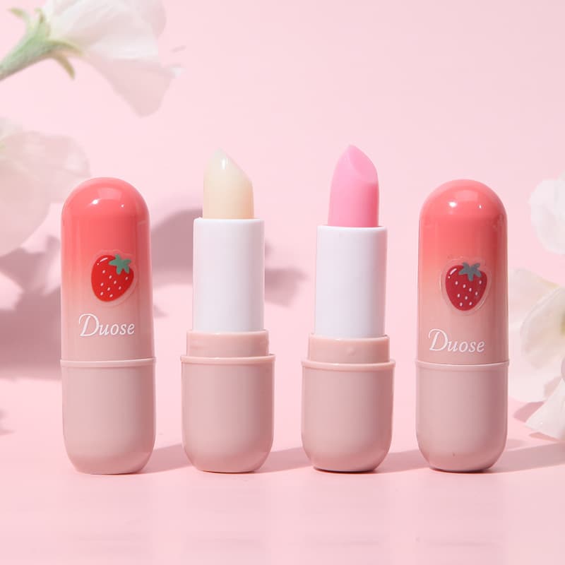 DUOSE Duo Se ~ Strawberry Lip Balm, Moisturizing, Strawberry Flavored, Color-Changing Lip Balm, Anti-Cracking, Nourishing Lip Primer