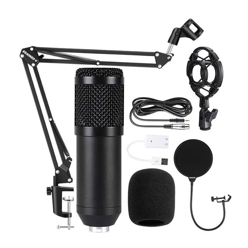 BM800 Condenser Microphone Stand V8 Sound Card Recording Microphone Mobile Phone Computer Live Broadcast Karaoke High-Sensitivity Condenser Mic