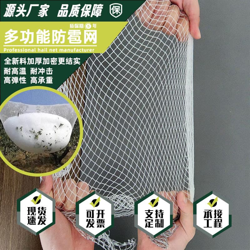 Custom Orchard Hail Net, Virgin Material, High Load Capacity, High Elasticity, Anti-Aging, Agricultural Bird and Hail Protection Net