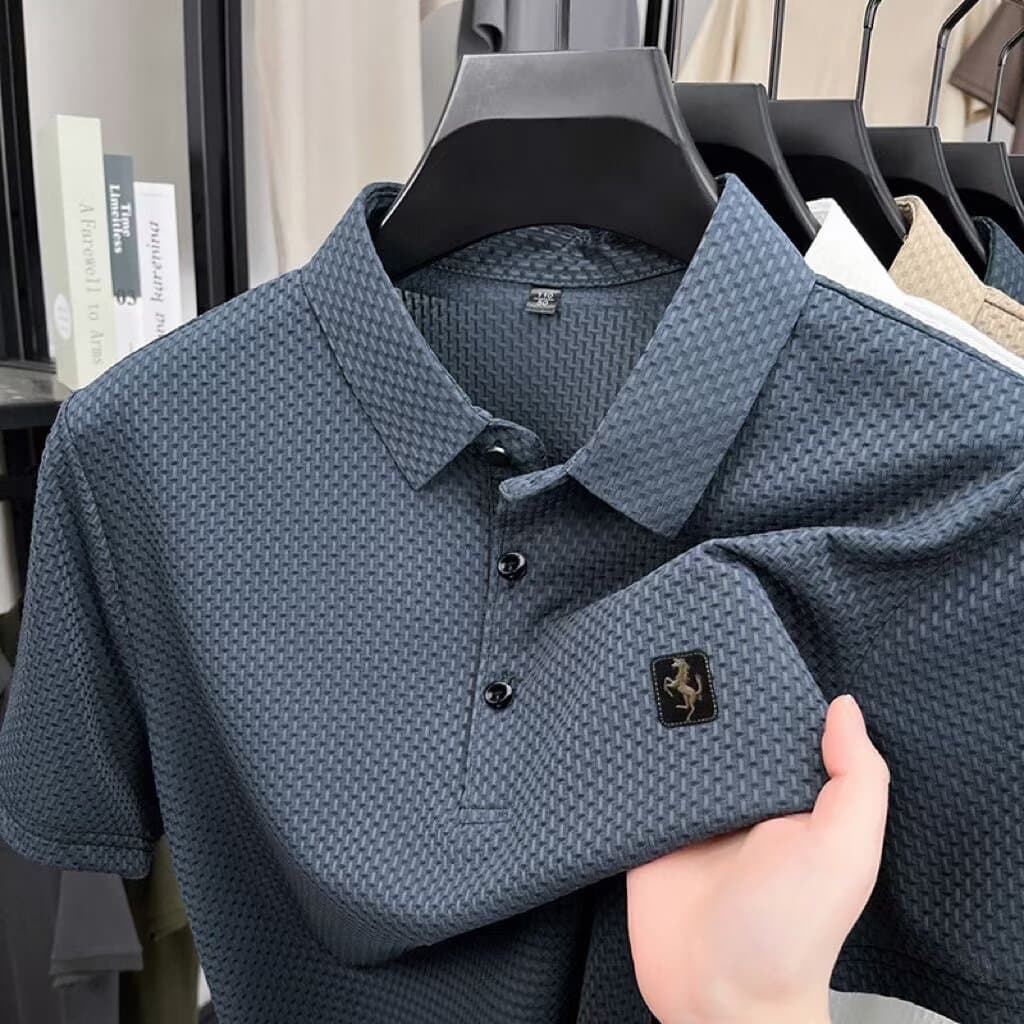 Summer Golf Ice Silk Short Sleeve T-Shirt Men's Collar Polo Shirt Quick-Dry Mesh Solid Cool Breathable Half Sleeve