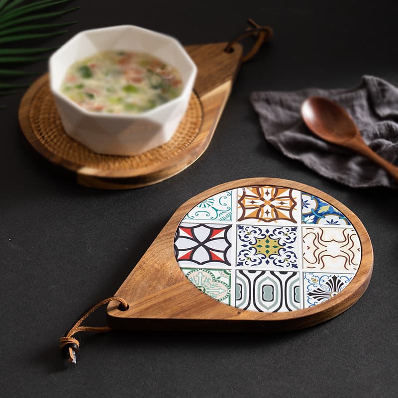 Heat Resistant Wooden Pot Holder Creative Floral Home Decor Table Mat Cup Coaster High Temperature Resistant Non-Slip Dish Mat