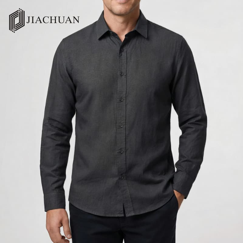 Jiachuan Cross-Border Exclusive Linen-Like Men's Shirt, High-End Casual Style, Amazon Wrinkle-Free Long-Sleeve Shirt