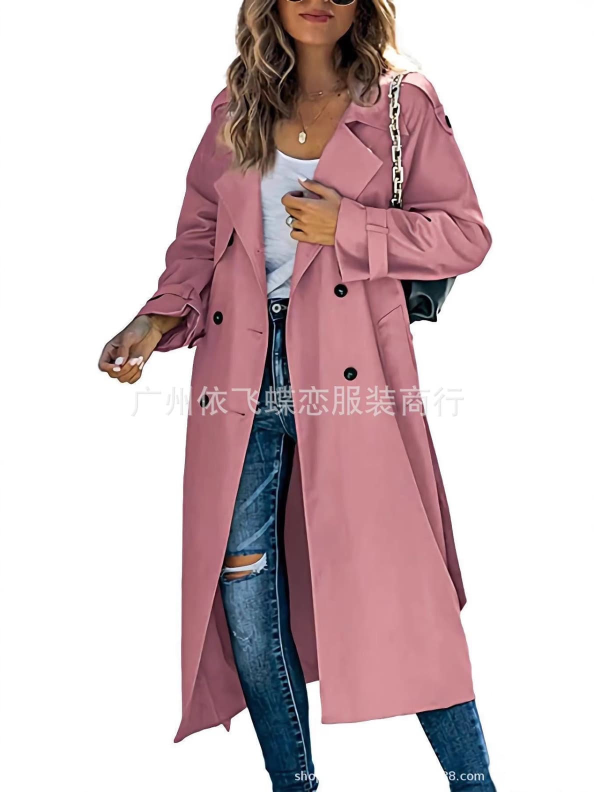 European and American 2025 new fashion solid color casual women's lapel long-sleeved autumn and winter windbreaker long coat temperament women's coat