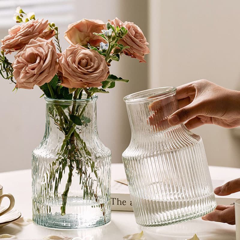 Free shipping on behalf of glacier pattern potbelly vase glass transparent water flower arrangement high-end ins style decorative flower vase