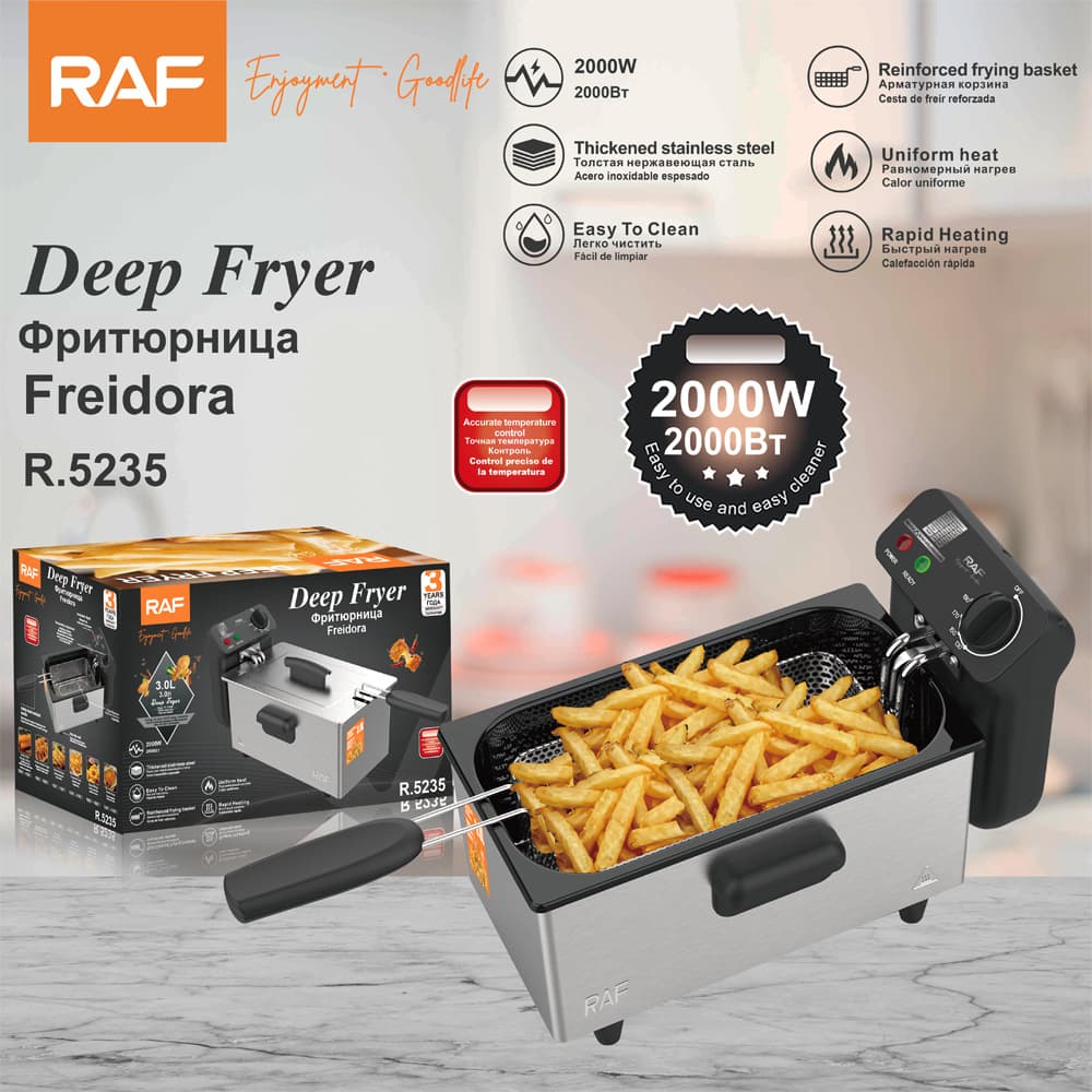 EU/US Standard Deep Fryer, Small Electric Fryer for Home Use, 3L Oil Fryer for Fried Dough Sticks, French Fries, Stall Setup, Constant Temperature