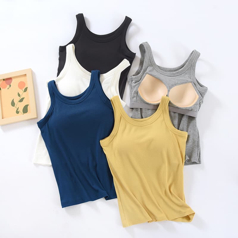 Women's Vest Chest Pad Wide Shoulder Strap Base Layer Bra One-piece Underwear Long Top Anti-exposure Sleeveless
