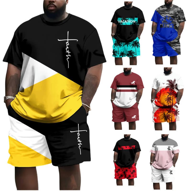 Amazon Cross-Border European and American Fashion T-Shirt and Shorts Set 3D Digital Print Street Loose Casual Hip Hop Set