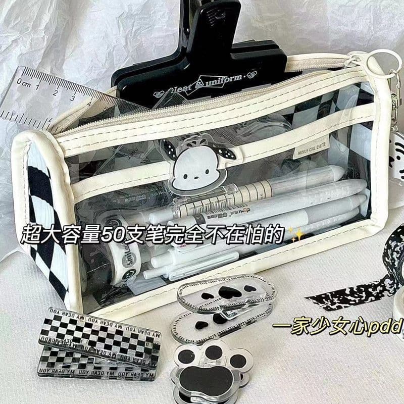 Transparent checkerboard pencil case stationery bag with high appearance and large capacity simple student stationery bag Japanese primary school student pencil case