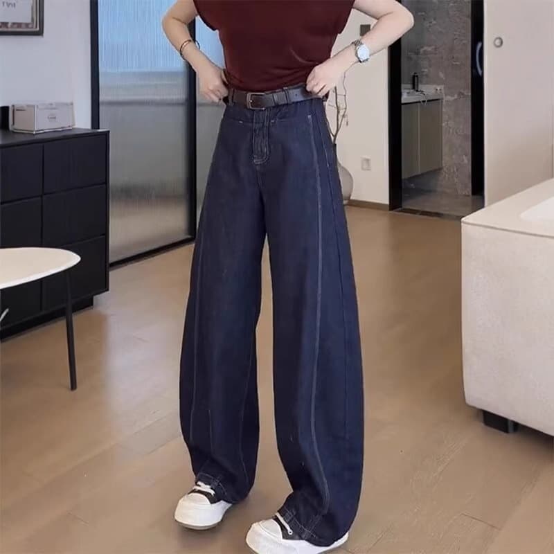 Wide-leg slimming carrot jeans for women in spring and autumn, high-waisted, loose scimitar fat mm, large size floor-length banana dad pants