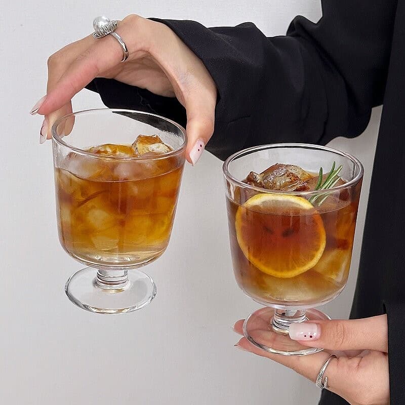 Retro ins style transparent naked glass cup high-looking latte coffee cup drink juice cup short water cup