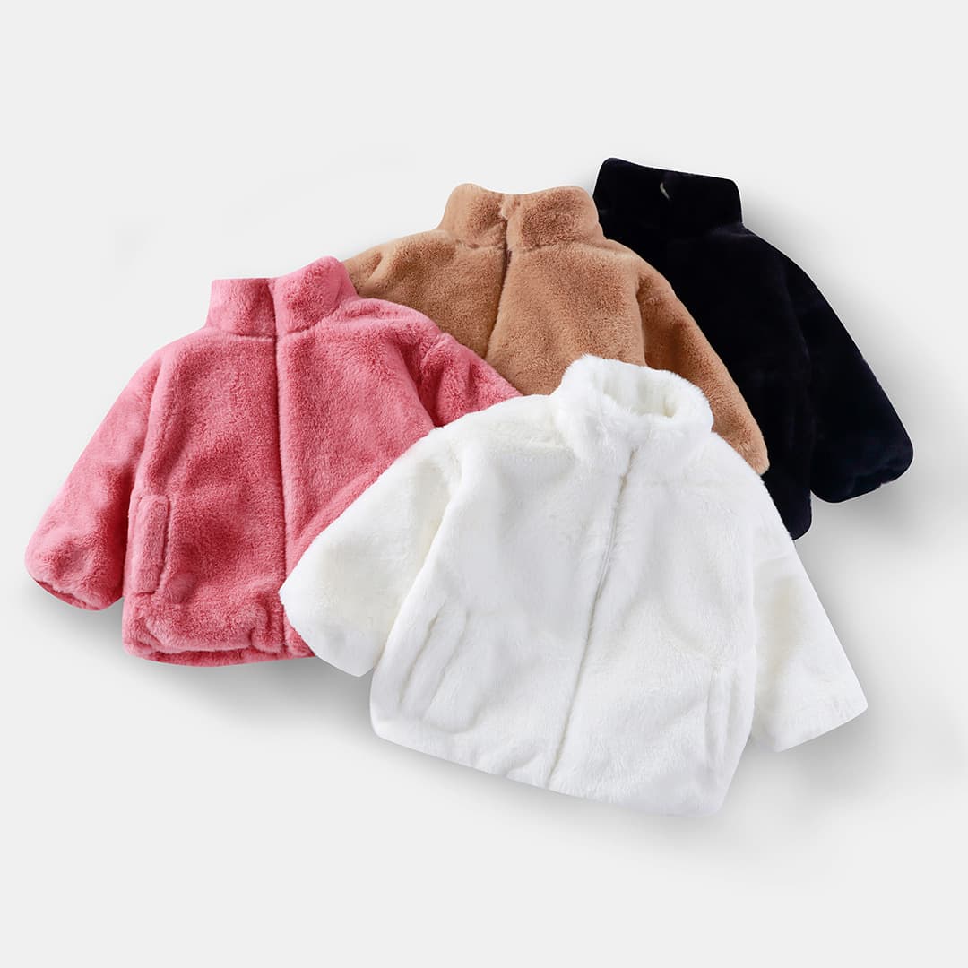 2025 Autumn/Winter New Style Faux Rabbit Fur Stand Collar Thickened Warm Double-Sided Sweater for Boys and Girls