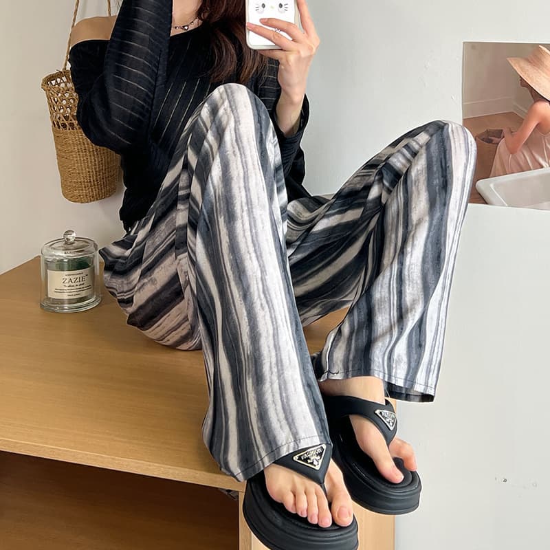 Summer Home Cotton Silk Pajama Pants 3/4 Length Plus Size Loose Plaid Loungewear Comfortable 05