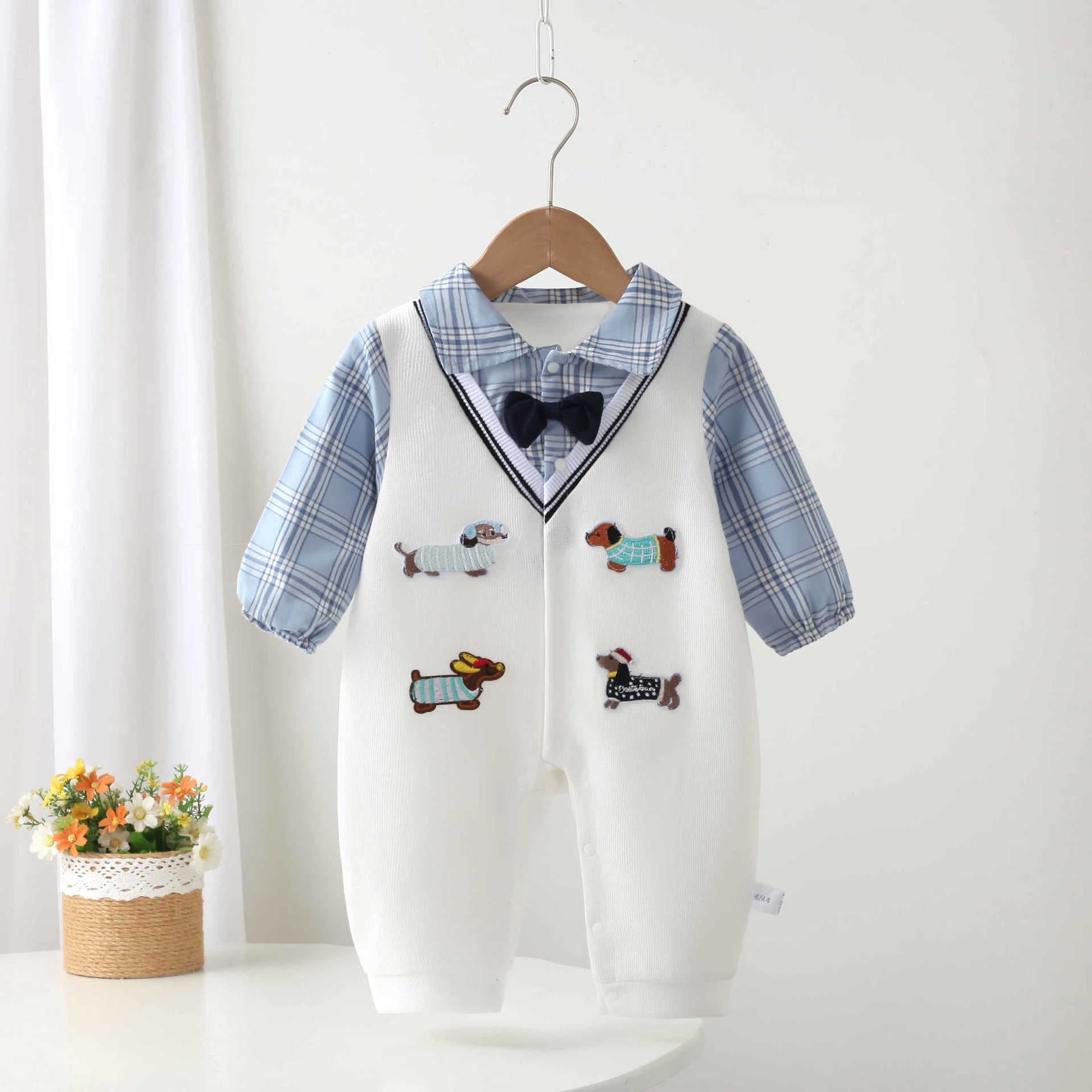 Baby clothes, autumn onesies, crawl suits, baby boy's 100-day handsome gentleman's outing clothes, one-year-old dress