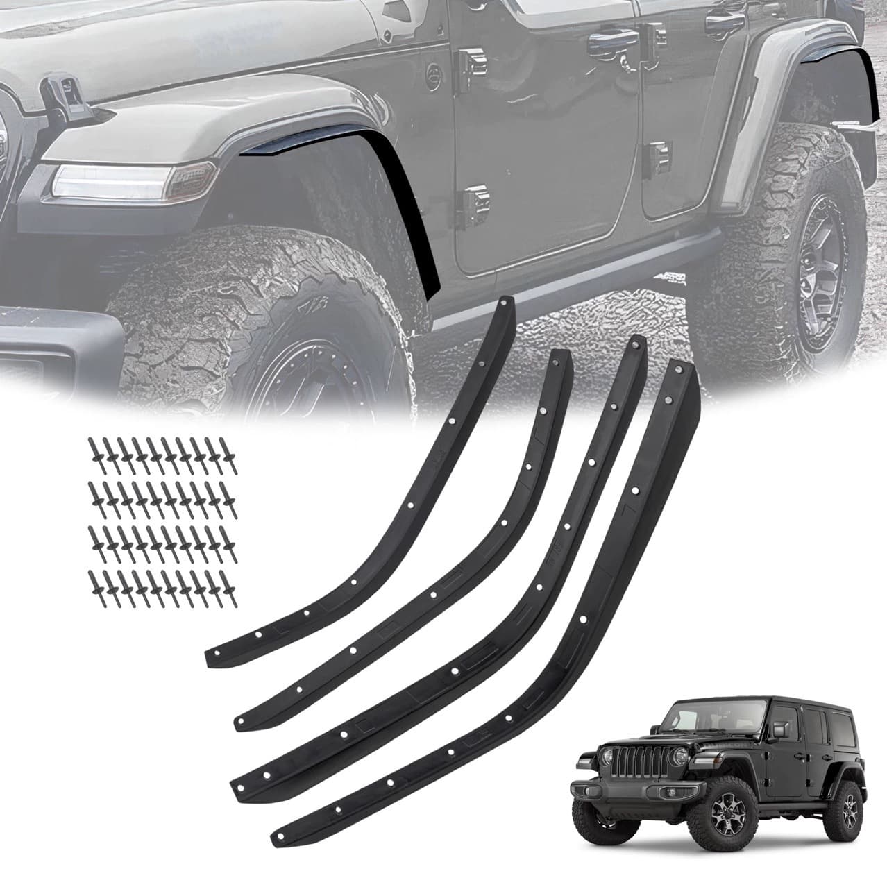 Fits 2018-2025 Jeep Wrangler JL Wide Small Fender Flare Trim Kit, Wide Body High/Low Fender Trim