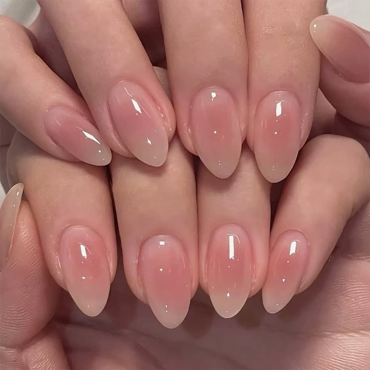 Cross-border best-selling simple blush gradient wearable nails, finished nail patches, almond nails, whitening fake nails, removable