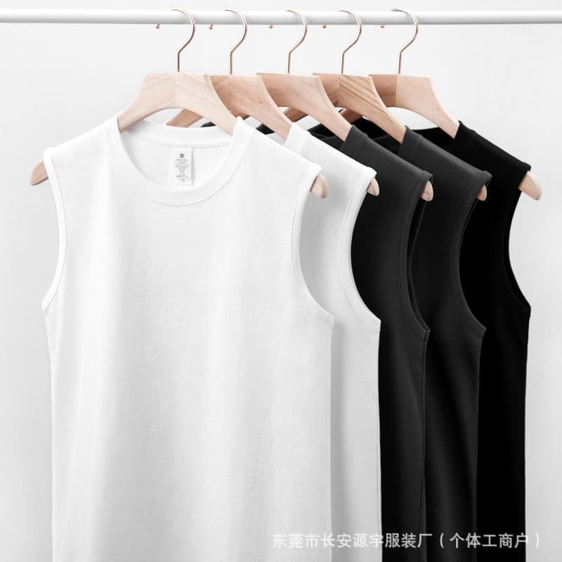 220g heavyweight pure cotton seamless pure cotton summer basic wide shoulder small neckline solid color loose men and women vest T-shirt