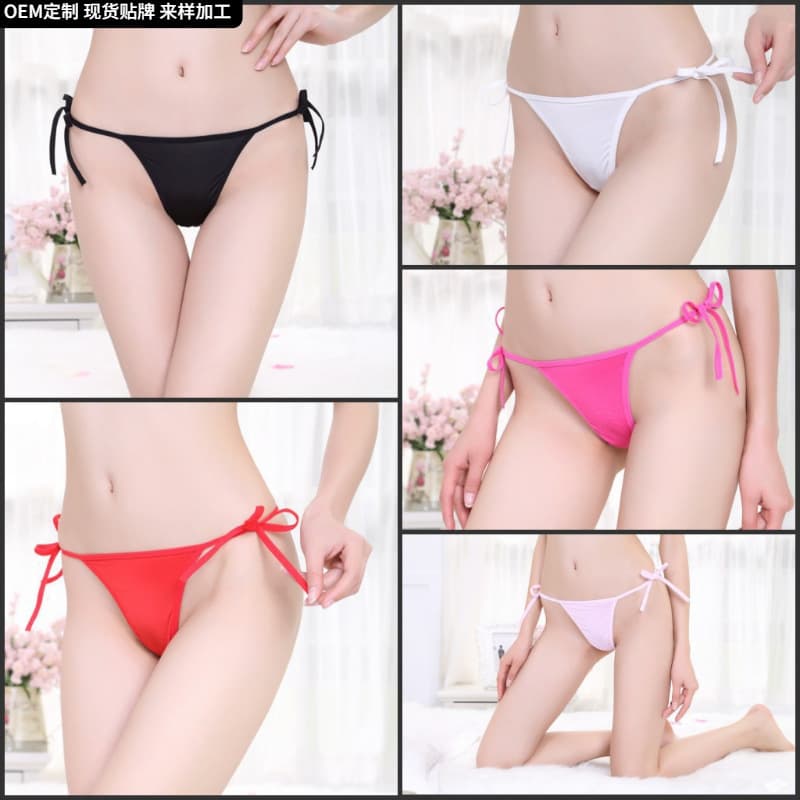 European and American Plus Size Sexy Open Crotch Thong Lingerie Women's Thin Strap Tie Panties