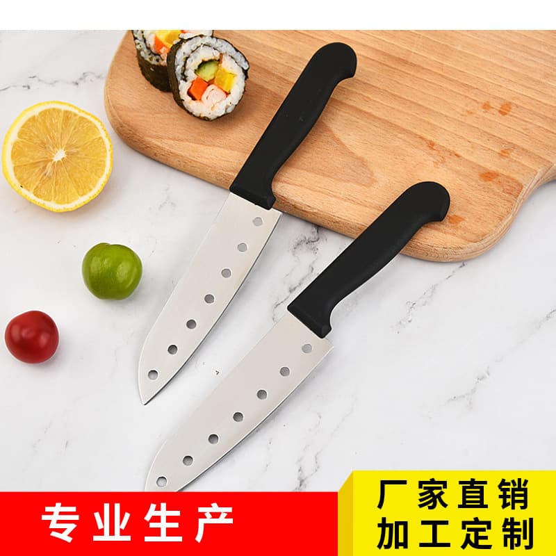 Stainless steel 7-hole sushi knife, Japanese sashimi cutting knife, vegetable and fruit cutting knife set, factory stock, kitchen and household knife set.
