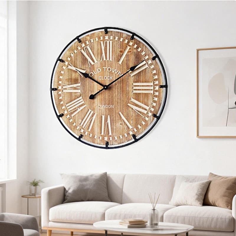 Cross-border Hot Selling Iron-Wood Combined American Wall Clock Living Room Light Luxury High-End Silent Clock Home Stock Wholesale