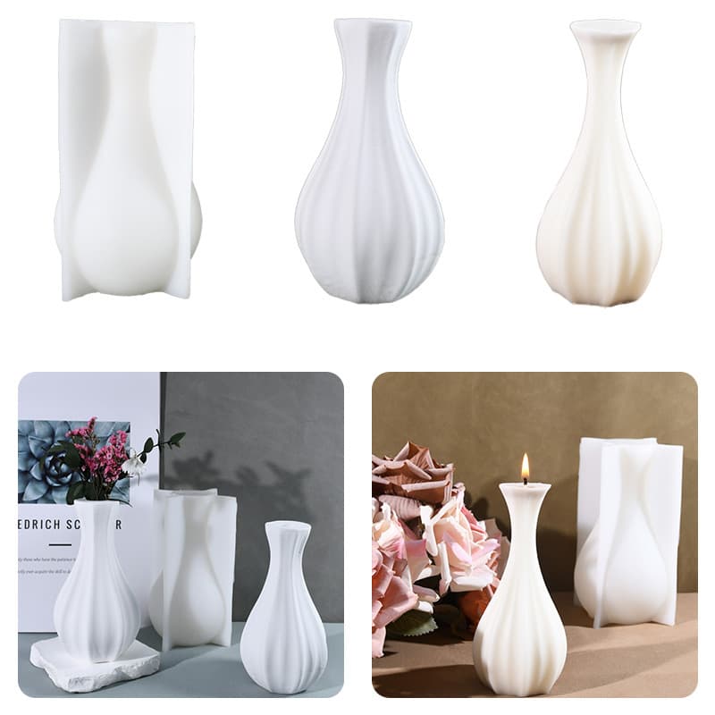 Zhongcheng diy Nordic creative and elegant plain white striped vase silicone mold dry flower decoration plaster vase grinding tool