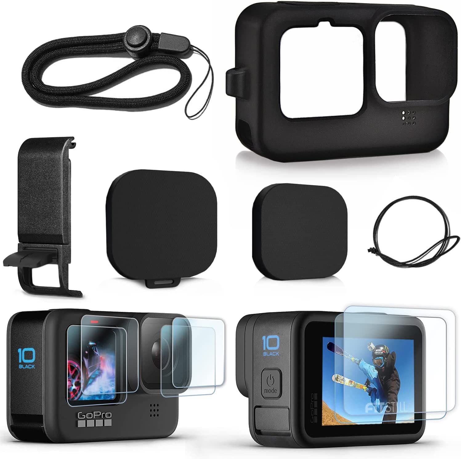 GoPro Accessories for Hero 9/10/11/12: Silicone Case, Lens Cover, Tempered Glass Screen Protector, Battery Cover