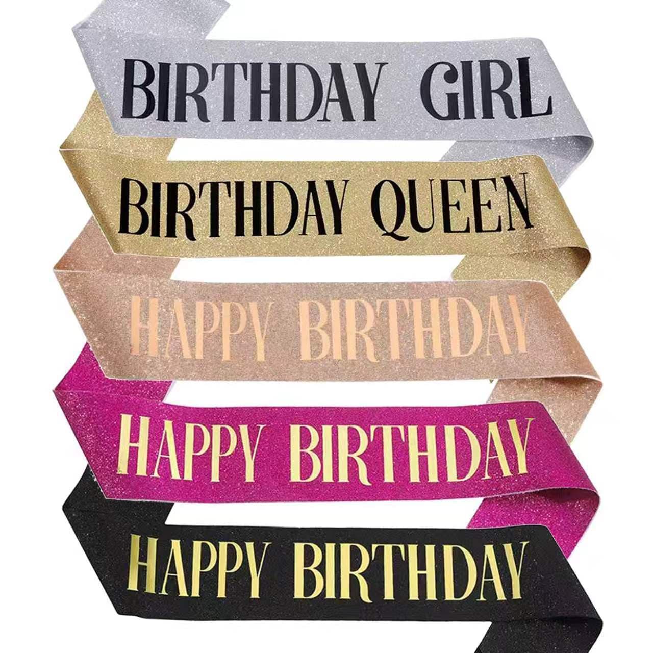 Cross-border Birthday Party Sash Birthday Girl or Queen Glitter Fabric Foil Printed Ribbon