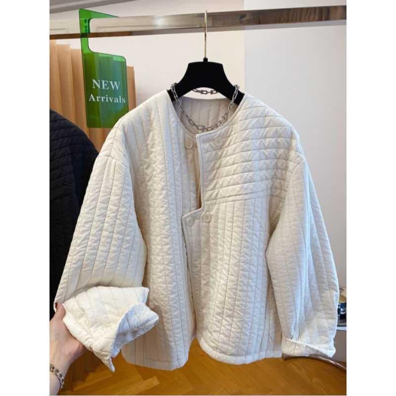 In Stock Korean Style Round Neck Quilted Women's Winter Loose Casual Irregular Placket Warm Padded Cotton Coat