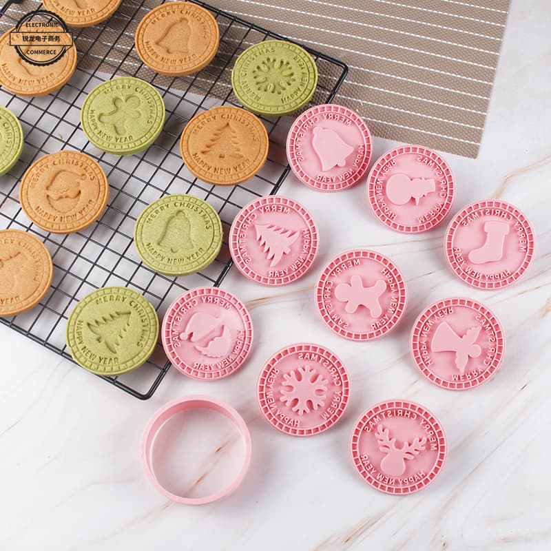 Christmas Jar Filling Biscuit Mold 9-Piece 3D DIY Cookie Press-Type Baking Embossing Round Mold