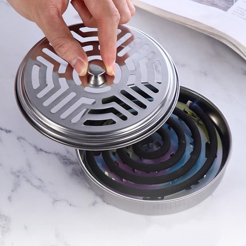 Fireproof Mosquito Coil Holder - Household Stainless Steel Mosquito Coil Tray with Lid, Mosquito Repellent Box, Coil Stand, Ash Catcher, Mosquito Coil Burner