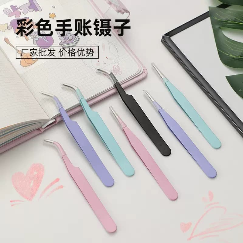 DIY colored pointed bent tip clips macaron pink eyelash manual planner tweezers stainless steel tweezers wholesale