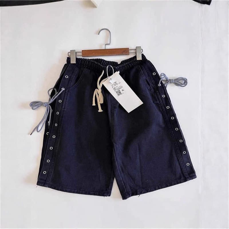 Side braided denim shorts men's summer American design five-point pants trendy brand ins loose sports basketball pants