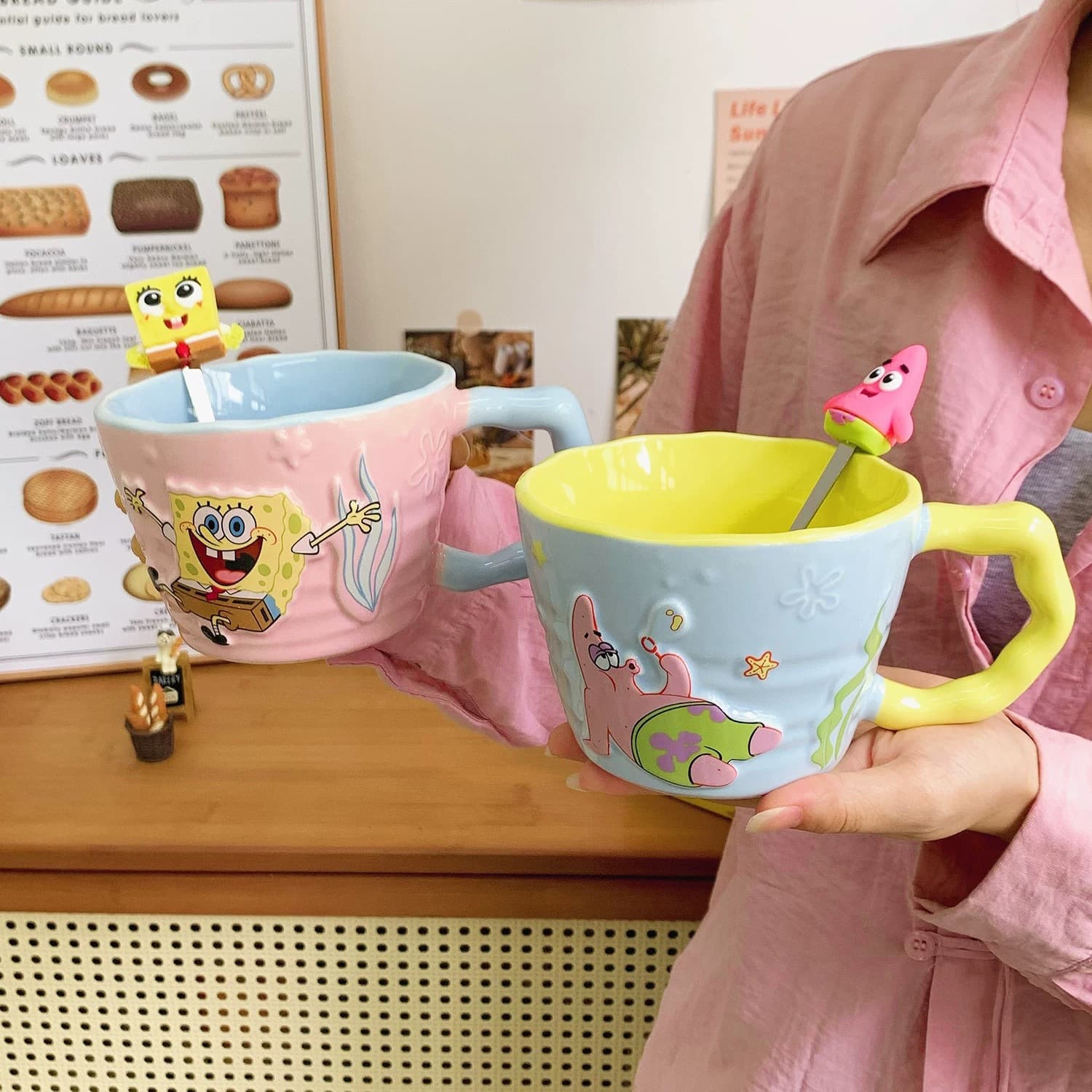 SpongeBob Mug Birthday Gift for Women Ceramic Cup Gift with Spoon Large Capacity Water Cup Coffee Cup