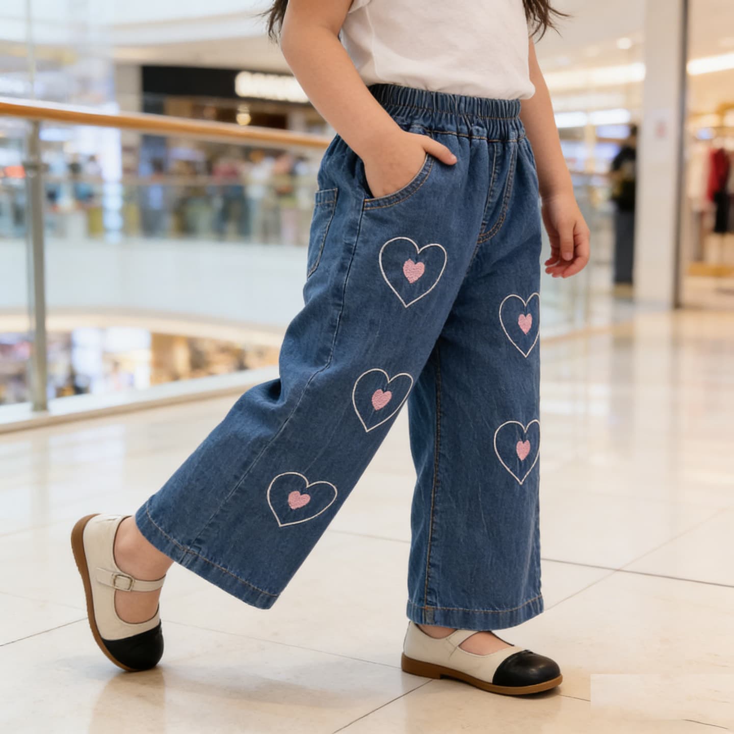 Girls' summer pants, jeans, loose children's wide-leg pants, love embroidered anti-mosquito pants, wholesale anti-mosquito pants for women, summer thin style