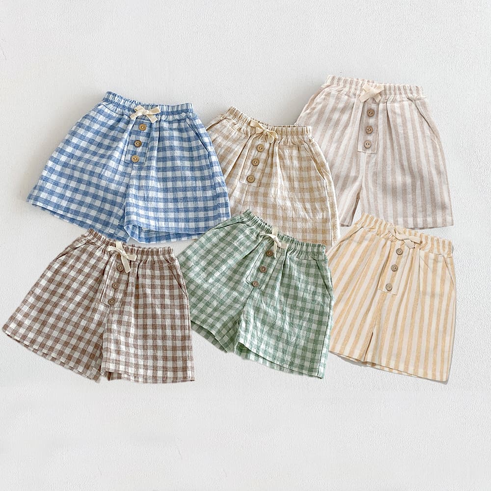 26 Summer Boys' Breathable Linen Cotton Striped Shorts Beach Shorts Boys' Loose Comfortable Casual Drawstring Sports Shorts