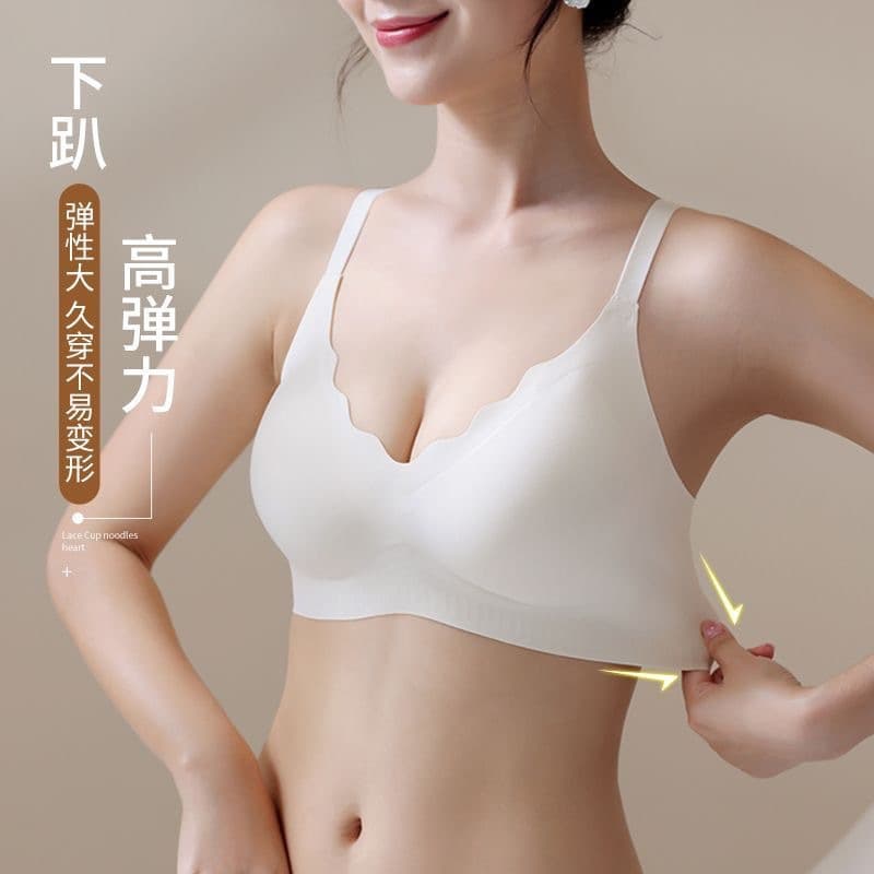 Jelly Strip Seamless Bra for Small Bust Push-Up Wire-Free Thin Sports Shockproof Side Bust Control Soft Support Bra