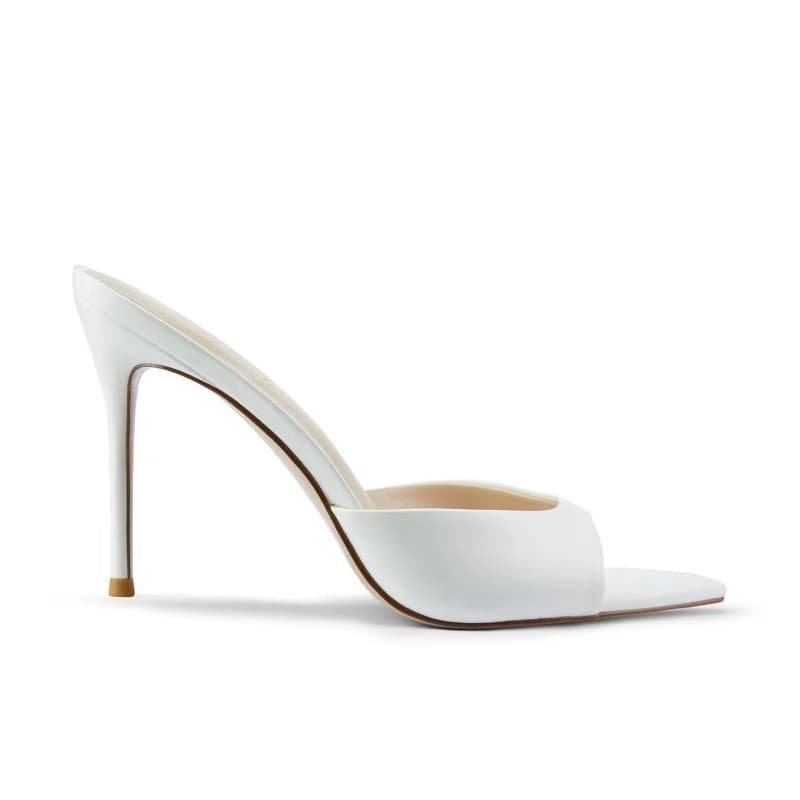 2026 French Fashion Sandals White Pointed Toe Open Toe Thin Heel Mule Slippers for Women