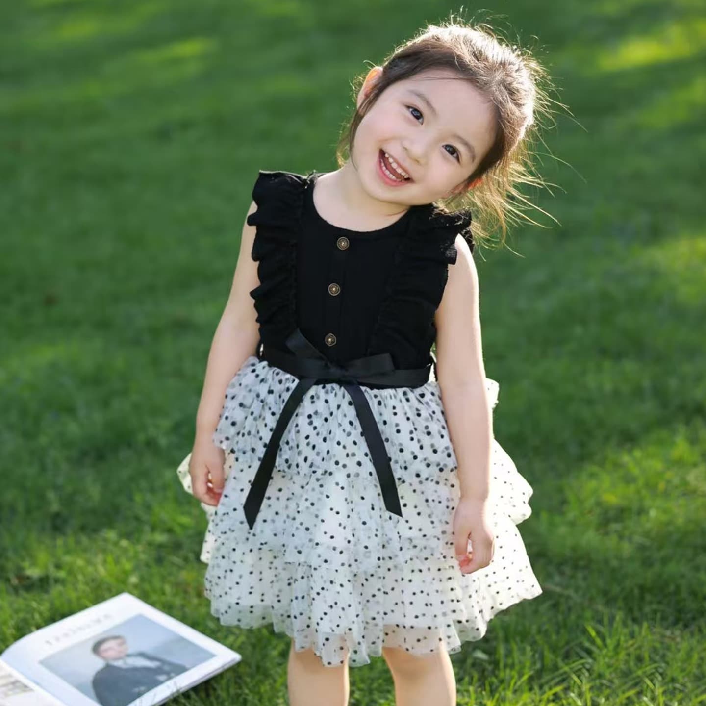 Baby girl Korean style summer sleeveless polka dot cake dress 2026 new style children's style mesh birthday princess dress