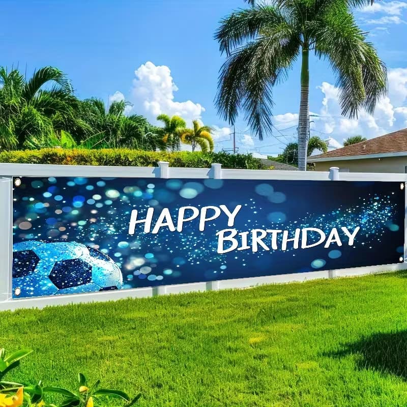 New Soccer Theme Birthday Banner with Soccer Sparkle Elements for Kids Birthday Party Decoration Bunting