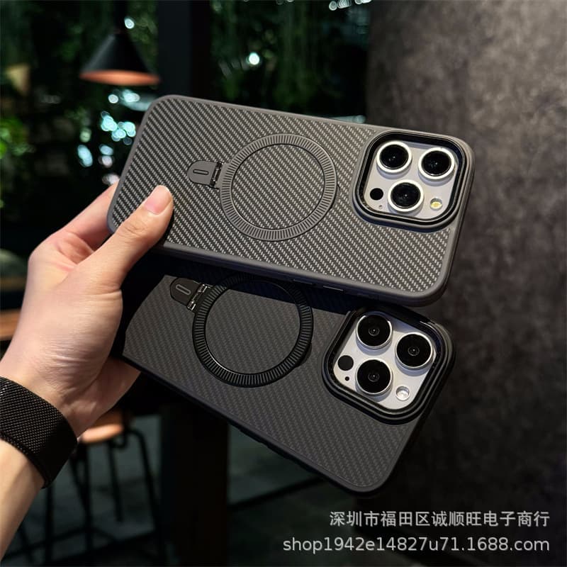 Carbon Fiber Magnetic Absorption Phone Case For iPhone 16ProMax 15 14 13 Durable Anti-Fingerprint Protection Cover