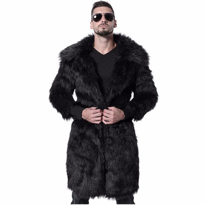 European and American style men's faux fur coat, long suit collar, thick and warm winter coat, plus size fur trench coat, in stock.