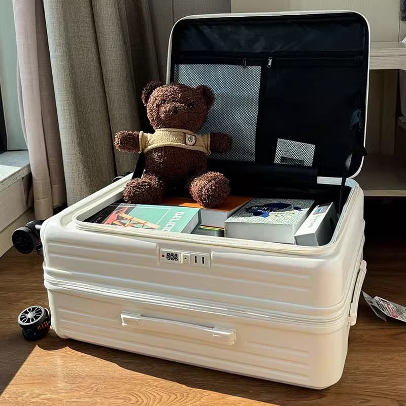New Side-Opening Suitcase Multifunctional Women's Small 20-Inch Carry-On Lightweight Trolley Leather Case 24 Travel Suitcase for Men Students