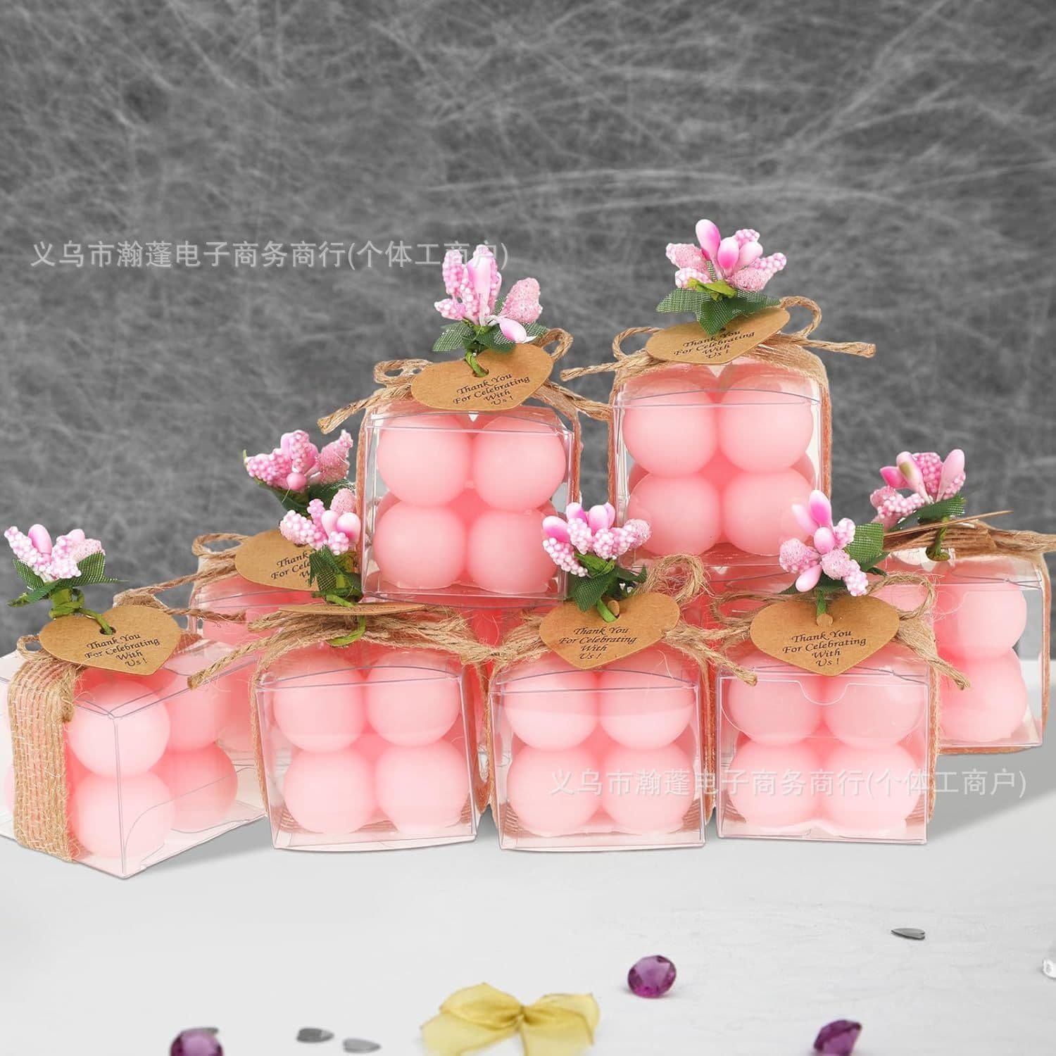 Candle Wedding Return Gift for Guests with Card Baptism Party Bridal Shower Pink Wedding Souvenir