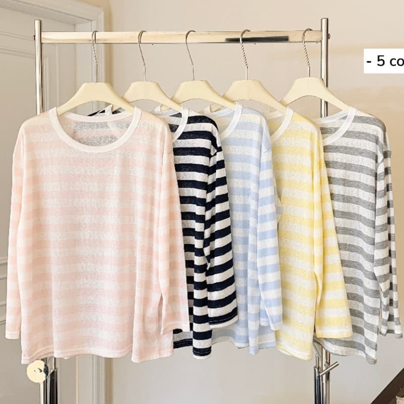 Lyocell Striped T-Shirt Sun Protection Air Conditioning Shirt for Women Summer New Lightweight Tencel Loose Striped Ice Feel Sun Protection Shirt