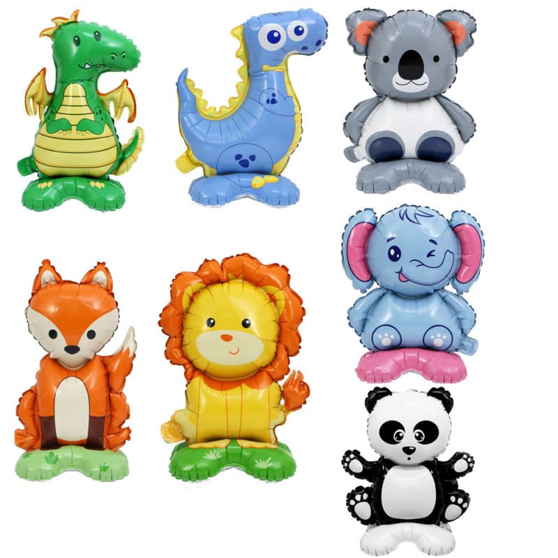 Jungle Party Cartoon Lion Panda Animal Small Base Standing Animal Aluminum Film Balloon Party Decoration Balloon
