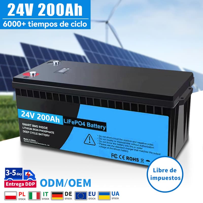 24V 200Ah Batería de iones de litio 100Ah LiFePO4 con BMS
