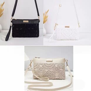 New Lace Hollow Handbag for Women, Gentle Style Woven Small Shoulder Bag, Simple Two-Way Crossbody Commuter Bag, Drop Shipping