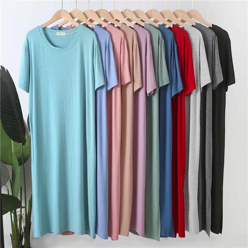 Modal V-Neck Dress for Women Summer Plus Size Loose Short Sleeve Home Sleep Dress A-Line Skirt Long Dress