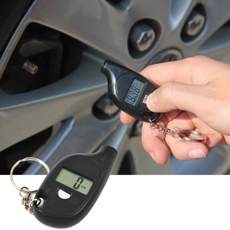 Keychain Tire Pressure Gauge with Digital Display for Measuring Car Tire Pressure - On-board Hook Attachment