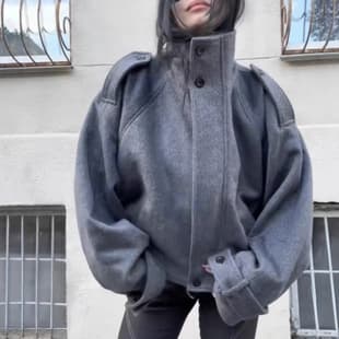 Amazon Cross-Border Jacket Coat, Stand Collar, European and American Double-Sided Casual Woolen Loose Fit Women's Clothing, Cross-Border AliExpress Black